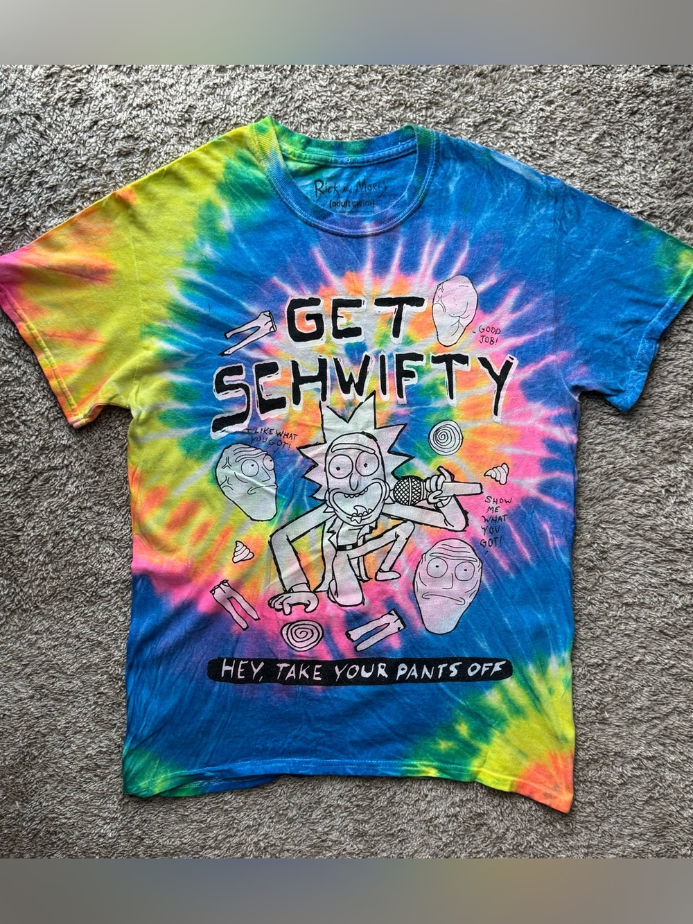 Rick and Morty Get Schwifty Tie Dye Graphic T-Shirt Adult Swim Size Small